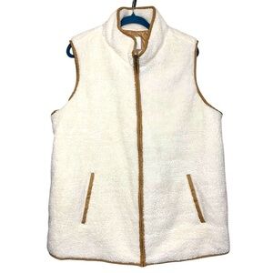 Fleece Vest Jacket Sz XL Full Zip Cream Sherpa Style Outdoor Layer Minimalist